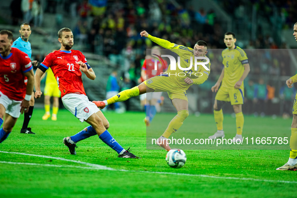 Oleksandr Zubkov participates in a match of the UEFA Nations League between the Ukraine and Czechia national teams in Wroclaw, Poland, on Oc...