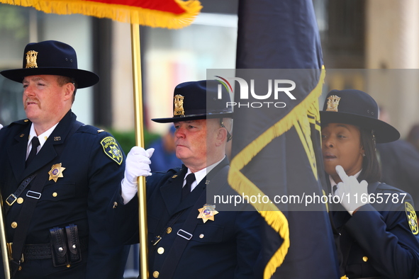 The Nassau County Sheriff's Department marches up 5th Avenue in the Columbus Day Parade in New York City, on October 14, 2024. 