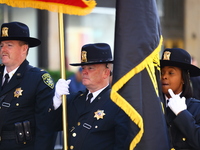 The Nassau County Sheriff's Department marches up 5th Avenue in the Columbus Day Parade in New York City, on October 14, 2024. (