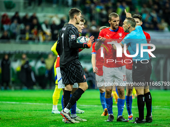 Tomas Soucek and Guillermo Cuadra are present during a UEFA Nations League match between the Ukraine and Czechia national teams in Wroclaw,...