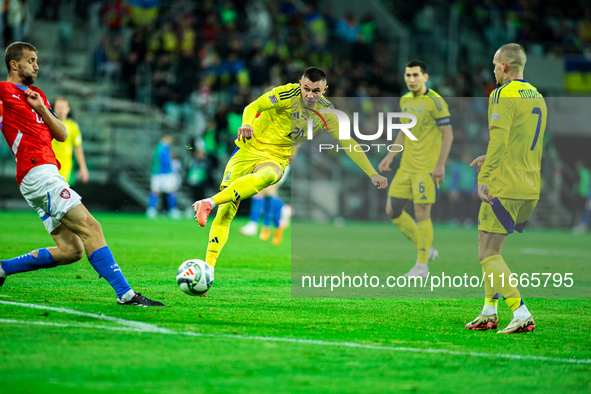 Oleksandr Zubkov participates in a match of the UEFA Nations League between the Ukraine and Czechia national teams in Wroclaw, Poland, on Oc...