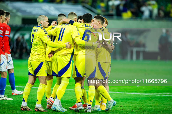 Ukraine plays against the Czechia national team in a UEFA Nations League match in Wroclaw, Poland, on October 14, 2024. 