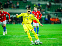 Artem Dovbyk plays during a UEFA Nations League match between the Ukraine and Czechia national teams in Wroclaw, Poland, on October 14, 2024...