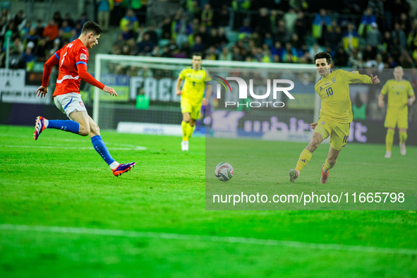 Mykola Sharparenko participates in a match of the UEFA Nations League between the Ukraine and Czechia national teams in Wroclaw, Poland, on...