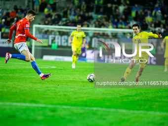 Mykola Sharparenko participates in a match of the UEFA Nations League between the Ukraine and Czechia national teams in Wroclaw, Poland, on...