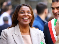 Attorney General of New York Letitia James stands before the start of the Columbus Day Parade in New York City, United States, on October 14...