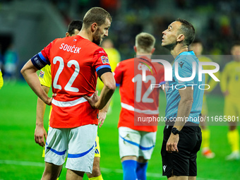 Tomas Soucek and Guillermo Cuadra are present during a UEFA Nations League match between the Ukraine and Czechia national teams in Wroclaw,...