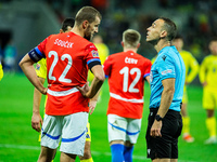 Tomas Soucek and Guillermo Cuadra are present during a UEFA Nations League match between the Ukraine and Czechia national teams in Wroclaw,...