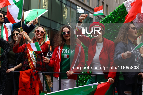 Italian-Americans celebrate as they march up 5th Avenue in the Columbus Day Parade in New York City, United States, on October 14, 2024. 