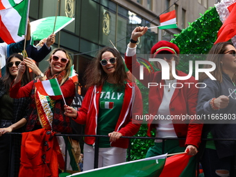 Italian-Americans celebrate as they march up 5th Avenue in the Columbus Day Parade in New York City, United States, on October 14, 2024. (