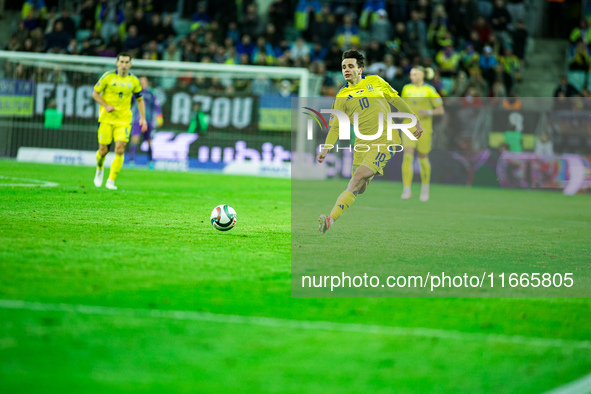 Mykola Sharparenko participates in a match of the UEFA Nations League between the Ukraine and Czechia national teams in Wroclaw, Poland, on...