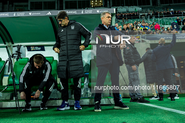 Serhiy Rebrovma participates in a match of the UEFA Nations League between the Ukraine and Czechia national teams in Wroclaw, Poland, on Oct...