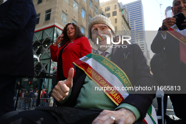 Actor Dominic Chianese rides a float up 5th Avenue in the Columbus Day Parade in New York City, on October 14, 2024. 