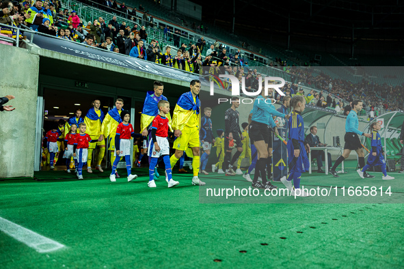 Teams play during a match of the UEFA Nations League between the Ukraine and Czechia national teams in Wroclaw, Poland, on October 14, 2024....