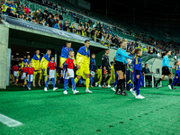 Teams play during a match of the UEFA Nations League between the Ukraine and Czechia national teams in Wroclaw, Poland, on October 14, 2024....