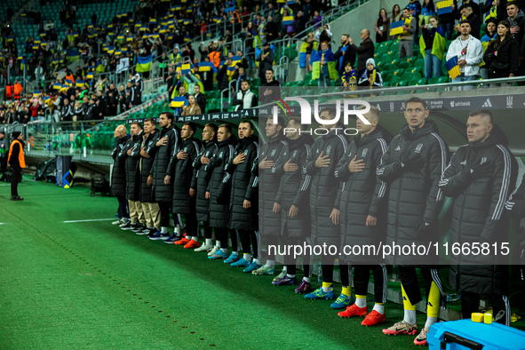 The Ukraine team plays during a match of the UEFA Nations League between the Ukraine and Czechia national teams in Wroclaw, Poland, on Octob...