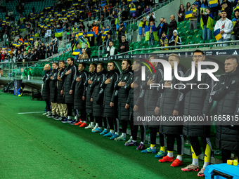 The Ukraine team plays during a match of the UEFA Nations League between the Ukraine and Czechia national teams in Wroclaw, Poland, on Octob...