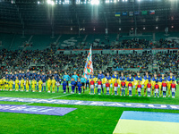 Teams play during a match of the UEFA Nations League between the Ukraine and Czechia national teams in Wroclaw, Poland, on October 14, 2024....