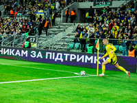 Mykhailo Mudryk participates in a match of the UEFA Nations League between the Ukraine and Czechia national teams in Wroclaw, Poland, on Oct...