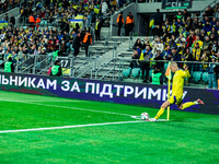 Mykhailo Mudryk participates in a match of the UEFA Nations League between the Ukraine and Czechia national teams in Wroclaw, Poland, on Oct...