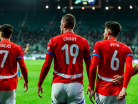 Tomas Chory and Martin Vitik participate in a match of the UEFA Nations League between the Ukraine and Czechia national teams in Wroclaw, Po...