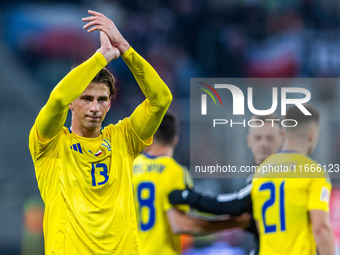 Illia Zabarnyi is playing during the  UEFA Nations League 2024 League B Group B1 match between Ukraine and Czechia , at the Tarczynski Arena...