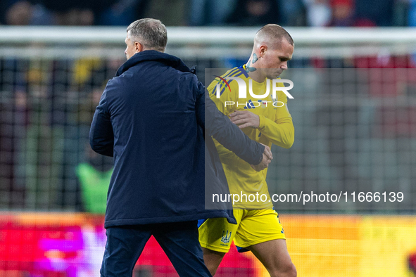 Mykhailo Mudryk and  Serhiy Rebrov after the  UEFA Nations League 2024 League B Group B1 match between Ukraine and Czechia , at the Tarczyns...