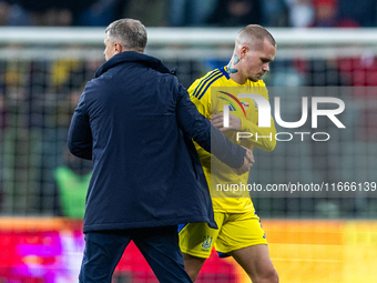 Mykhailo Mudryk and  Serhiy Rebrov after the  UEFA Nations League 2024 League B Group B1 match between Ukraine and Czechia , at the Tarczyns...