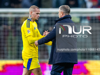 Mykhailo Mudryk and  Serhiy Rebrov after the  UEFA Nations League 2024 League B Group B1 match between Ukraine and Czechia , at the Tarczyns...