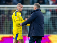 Mykhailo Mudryk and  Serhiy Rebrov after the  UEFA Nations League 2024 League B Group B1 match between Ukraine and Czechia , at the Tarczyns...