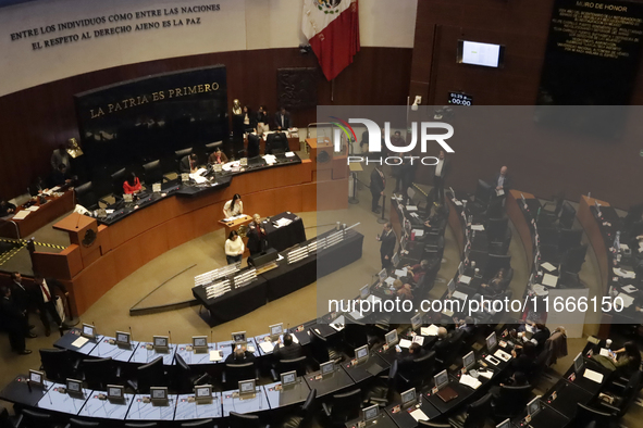 Senator Veronica Camino Farjat serves as Secretary of the Mexican Senate during the drawing of lots for judgeships for the Judiciary in the...