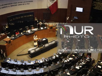 Senator Veronica Camino Farjat serves as Secretary of the Mexican Senate during the drawing of lots for judgeships for the Judiciary in the...