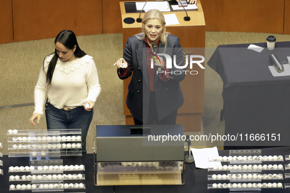 Senator Veronica Camino Farjat serves as Secretary of the Mexican Senate during the drawing of lots for judgeships for the Judiciary in the...