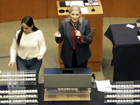 Senator Veronica Camino Farjat serves as Secretary of the Mexican Senate during the drawing of lots for judgeships for the Judiciary in the...