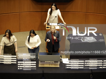 Senator Veronica Camino Farjat serves as Secretary of the Mexican Senate during the drawing of lots for judgeships for the Judiciary in the...