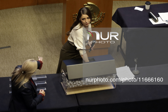 Senator Julieta Andrea Ramirez participates in the drawing of lots for judgeships for the Judiciary during the session in the Mexican Senate...