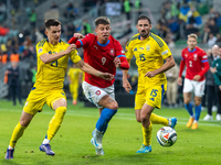 Dmytro Kryskiv, Adam Hlozek, Oleksandr Svatok are playing during the  UEFA Nations League 2024 League B Group B1 match between Ukraine and C...