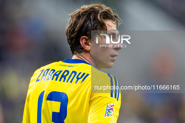 Illia Zabarnyi is playing during the  UEFA Nations League 2024 League B Group B1 match between Ukraine and Czechia , at the Tarczynski Arena...