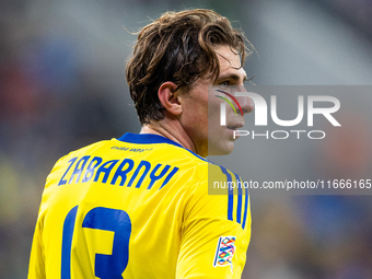 Illia Zabarnyi is playing during the  UEFA Nations League 2024 League B Group B1 match between Ukraine and Czechia , at the Tarczynski Arena...