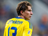 Illia Zabarnyi is playing during the  UEFA Nations League 2024 League B Group B1 match between Ukraine and Czechia , at the Tarczynski Arena...