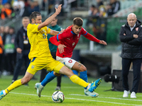 Oleksandr Svatok, Adam Hlozek are playing during the  UEFA Nations League 2024 League B Group B1 match between Ukraine and Czechia , at the...