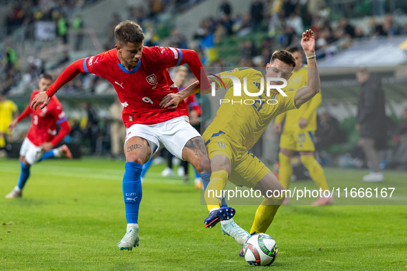 Adam Hlozek, Dmytro Kryskiv are playing during the  UEFA Nations League 2024 League B Group B1 match between Ukraine and Czechia , at the Ta...