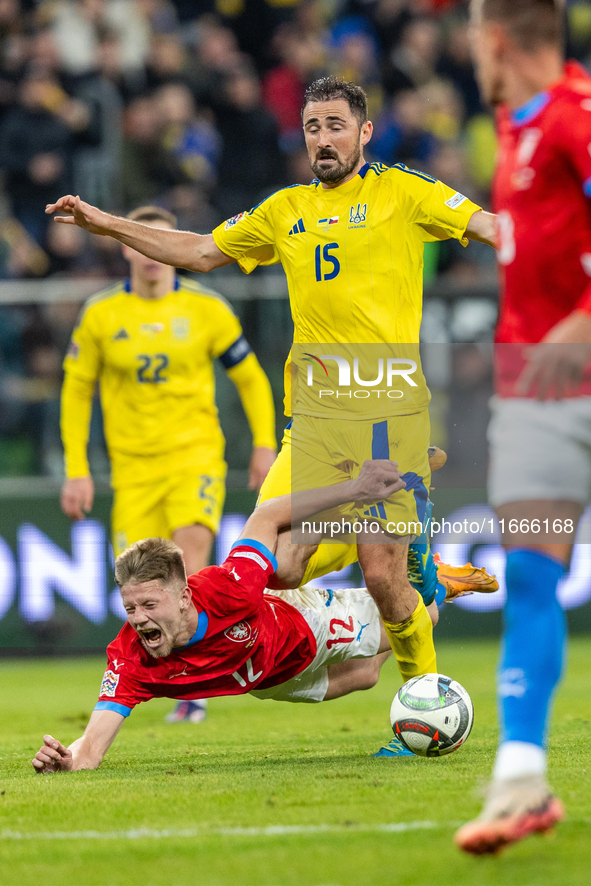 Lukas Cerv, Oleksandr Svatok are playing during the  UEFA Nations League 2024 League B Group B1 match between Ukraine and Czechia , at the T...