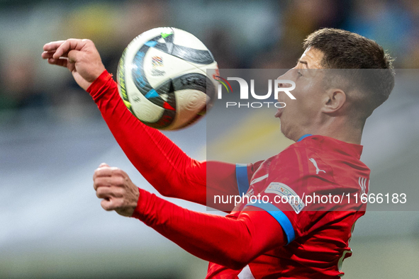 Adam Hlozek is playing during the  UEFA Nations League 2024 League B Group B1 match between Ukraine and Czechia , at the Tarczynski Arena Wr...