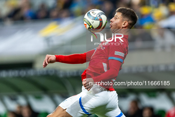 Adam Hlozek is playing during the  UEFA Nations League 2024 League B Group B1 match between Ukraine and Czechia , at the Tarczynski Arena Wr...