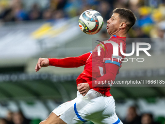 Adam Hlozek is playing during the  UEFA Nations League 2024 League B Group B1 match between Ukraine and Czechia , at the Tarczynski Arena Wr...