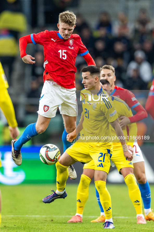 Pavel Sulc, Dmytro Kryskiv are playing during the  UEFA Nations League 2024 League B Group B1 match between Ukraine and Czechia , at the Tar...