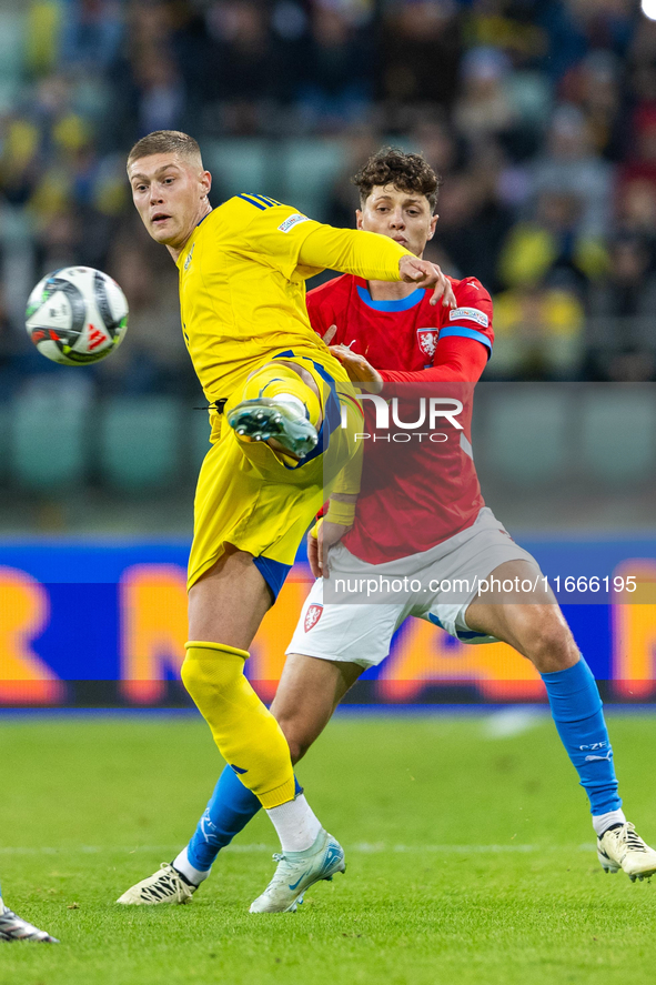 Artem Dovbyk, Ladislav Krejci are playing during the  UEFA Nations League 2024 League B Group B1 match between Ukraine and Czechia , at the...