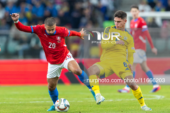 Ondrej Lingr, Georgiy Sudakov are playing during the  UEFA Nations League 2024 League B Group B1 match between Ukraine and Czechia , at the...