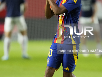 Lamine Yamal right winger of Spain and FC Barcelona during the warm-up before  the UEFA Nations League 2024/25 League A Group A4 match betwe...